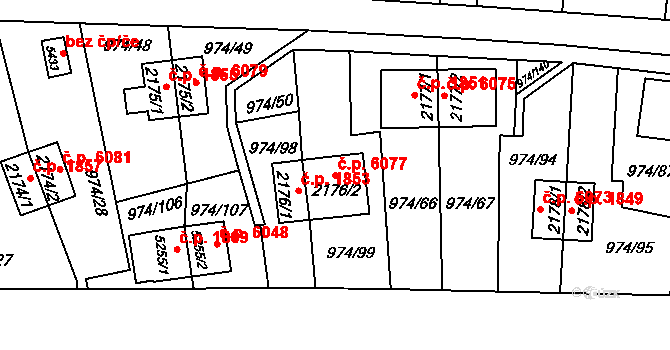 Zlín 6077 na parcele st. 2176/2 v KÚ Zlín, Katastrální mapa