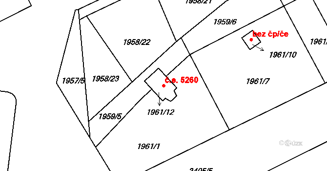 Pelhřimov 5260 na parcele st. 1961/12 v KÚ Pelhřimov, Katastrální mapa