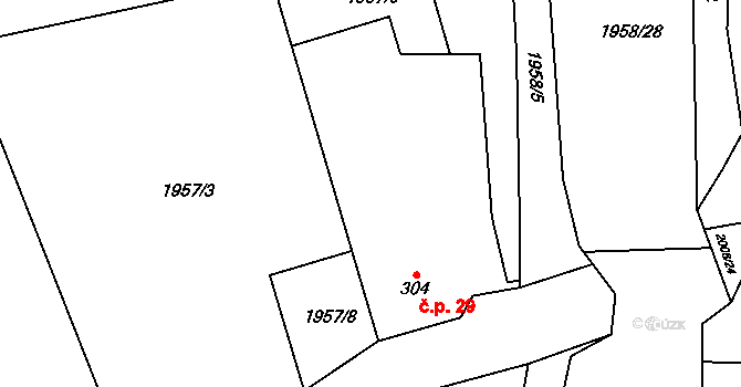 Horní Borek 29, Červený Újezd na parcele st. 304 v KÚ Horní Borek, Katastrální mapa