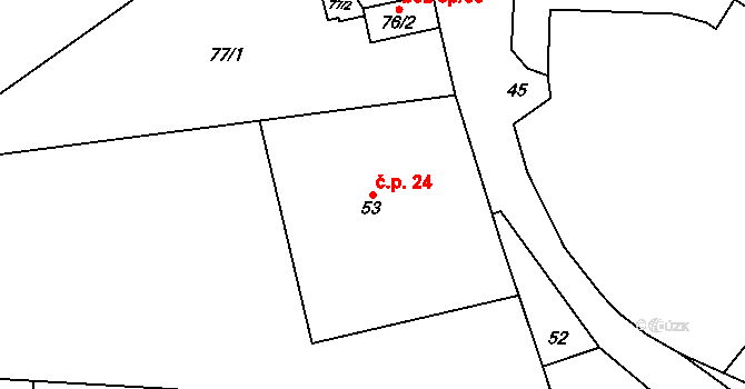 Střemchoví 24, Dolní Loučky na parcele st. 53 v KÚ Střemchoví, Katastrální mapa