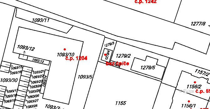Plzeň 40267300 na parcele st. 1279/4 v KÚ Doubravka, Katastrální mapa
