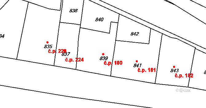 Želechovice nad Dřevnicí 180 na parcele st. 839 v KÚ Želechovice nad Dřevnicí, Katastrální mapa