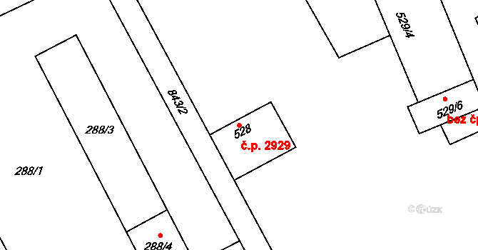 Znojmo 2929 na parcele st. 528 v KÚ Znojmo-Louka, Katastrální mapa