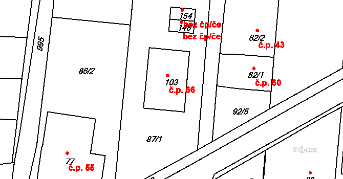 Domoradovice 66, Hradec nad Moravicí na parcele st. 103 v KÚ Domoradovice, Katastrální mapa