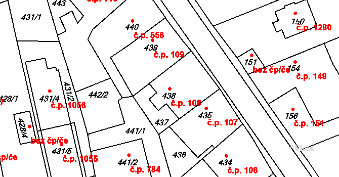 Kylešovice 108, Opava na parcele st. 438 v KÚ Kylešovice, Katastrální mapa