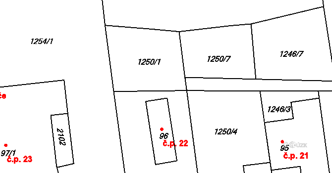 Kolná 22, Brumovice na parcele st. 96 v KÚ Úblo, Katastrální mapa