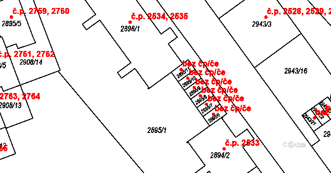 Teplice 45116300 na parcele st. 2895/11 v KÚ Teplice, Katastrální mapa