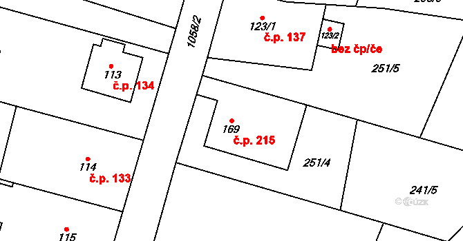 Dolní Lhota 215 na parcele st. 169 v KÚ Dolní Lhota u Ostravy, Katastrální mapa