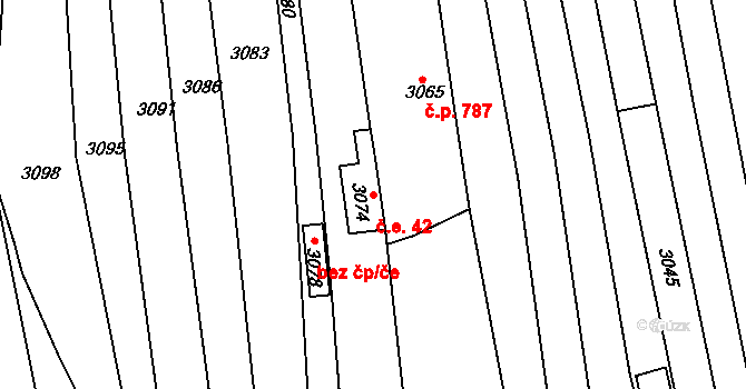 Vlčnov 42 na parcele st. 3074 v KÚ Vlčnov, Katastrální mapa