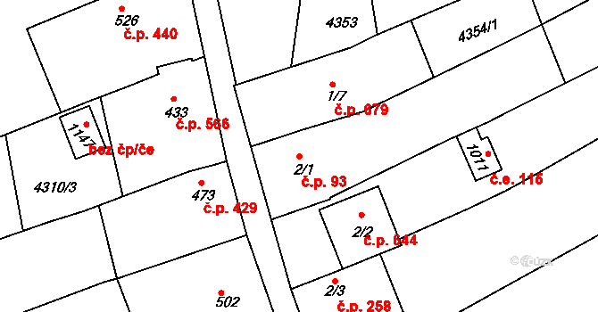 Boršice 93 na parcele st. 2/1 v KÚ Boršice u Buchlovic, Katastrální mapa