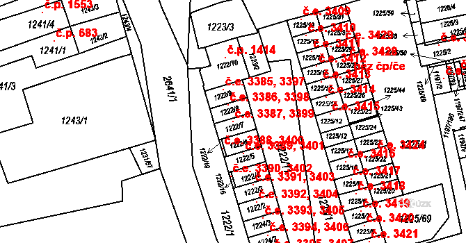 Prostřední Suchá 3387,3399, Havířov na parcele st. 1222/7 v KÚ Prostřední Suchá, Katastrální mapa