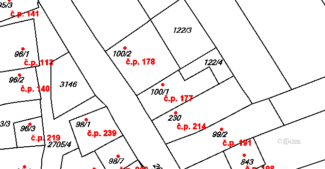 Zlechov 177 na parcele st. 100/1 v KÚ Zlechov, Katastrální mapa