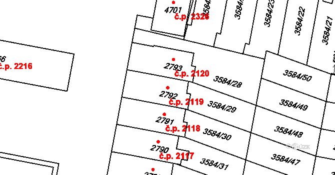 Uherský Brod 2119 na parcele st. 2792 v KÚ Uherský Brod, Katastrální mapa