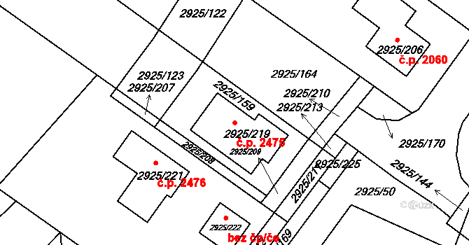 Pelhřimov 2475 na parcele st. 2925/219 v KÚ Pelhřimov, Katastrální mapa