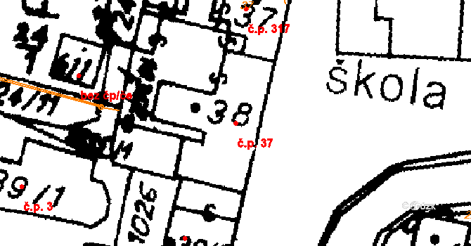 Nasavrky 37 na parcele st. 38 v KÚ Nasavrky, Katastrální mapa