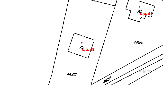 Žárovná 48 na parcele st. 75 v KÚ Žárovná, Katastrální mapa