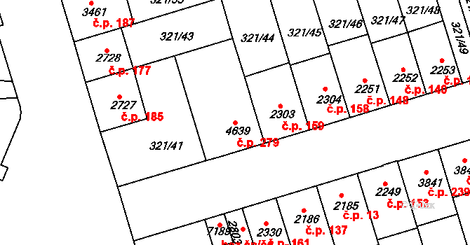 Václavské Předměstí 279, Písek na parcele st. 4639 v KÚ Písek, Katastrální mapa