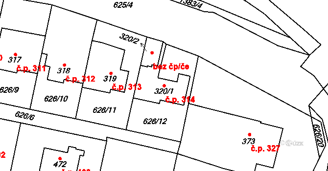 Brandýs nad Orlicí 314 na parcele st. 320/1 v KÚ Brandýs nad Orlicí, Katastrální mapa
