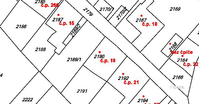 Rapotín 19 na parcele st. 2190 v KÚ Rapotín, Katastrální mapa