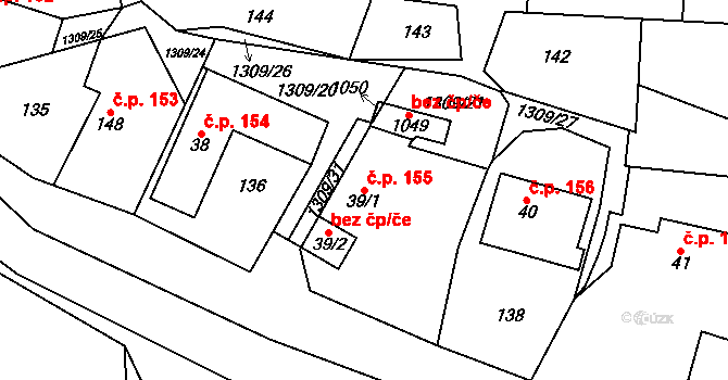 Čisovice 155 na parcele st. 39/1 v KÚ Čisovice, Katastrální mapa