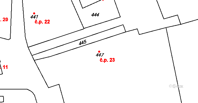 Chotiměř 23, Blížejov na parcele st. 447 v KÚ Chotiměř u Blížejova, Katastrální mapa