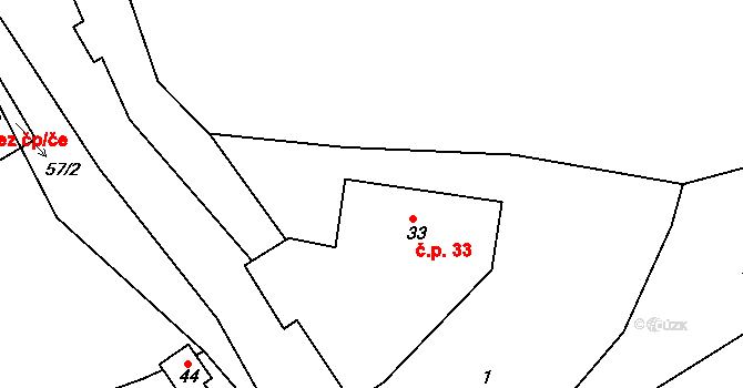 Holubeč 33, Hostouň na parcele st. 33 v KÚ Holubeč, Katastrální mapa