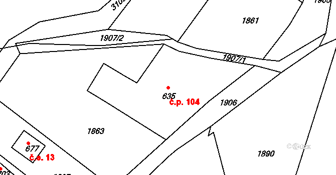 Pila 104, Trhanov na parcele st. 635 v KÚ Trhanov, Katastrální mapa
