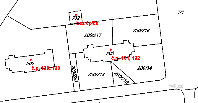 Ohrazenice 131,132, Pardubice na parcele st. 200 v KÚ Ohrazenice, Katastrální mapa