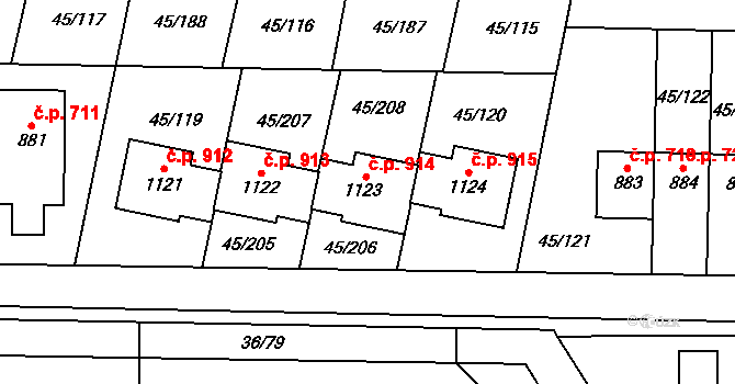 Hovorčovice 914 na parcele st. 1123 v KÚ Hovorčovice, Katastrální mapa