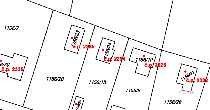 Černošice 2294 na parcele st. 1156/24 v KÚ Černošice, Katastrální mapa