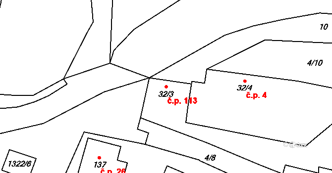 Srby 113 na parcele st. 32/3 v KÚ Srby u Horšovského Týna, Katastrální mapa