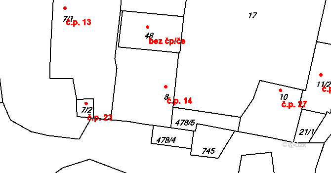 Třebanice 14, Lhenice na parcele st. 8 v KÚ Třebanice, Katastrální mapa