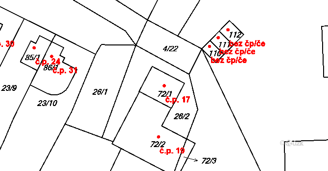 Těchoraz 17, Vyšší Brod na parcele st. 72/1 v KÚ Herbertov, Katastrální mapa