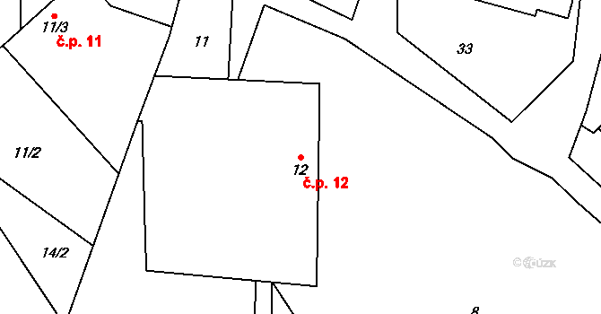 Branišov 12, Vyskytná na parcele st. 12 v KÚ Branišov pod Křemešníkem, Katastrální mapa