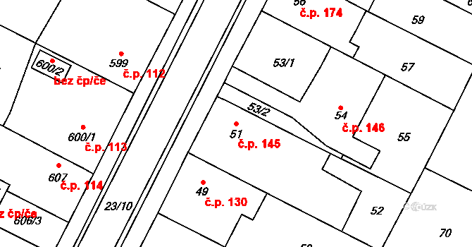 Senec 145, Zruč-Senec na parcele st. 51 v KÚ Senec u Plzně, Katastrální mapa