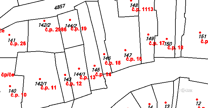Louny 15 na parcele st. 146 v KÚ Louny, Katastrální mapa
