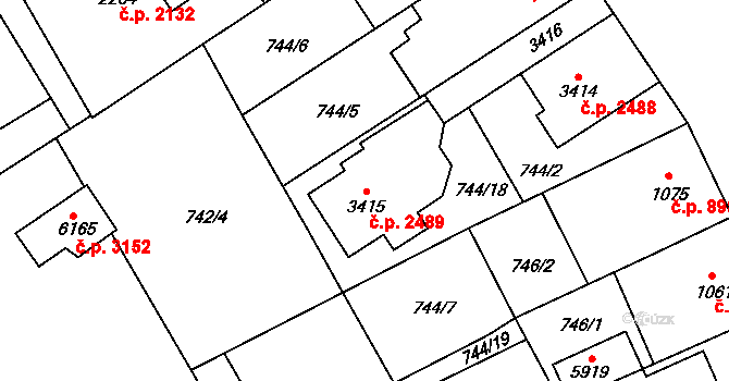 Žatec 2489 na parcele st. 3415 v KÚ Žatec, Katastrální mapa