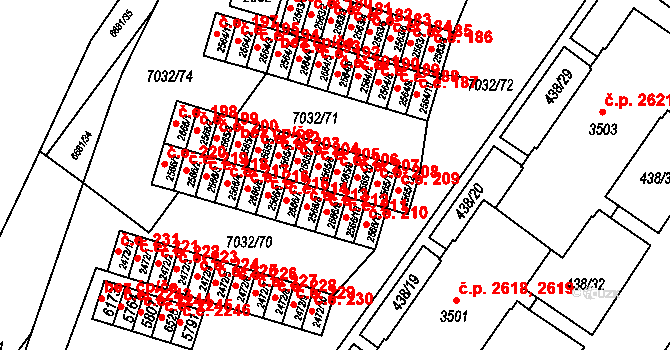 Žatec 206 na parcele st. 2565/9 v KÚ Žatec, Katastrální mapa