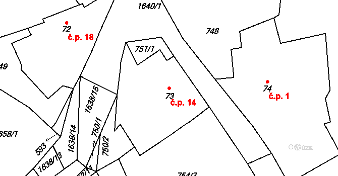 Újezdec 14, Ptenín na parcele st. 73 v KÚ Ptenín, Katastrální mapa