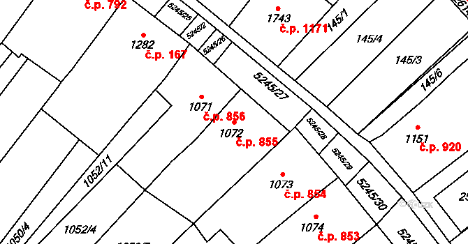 Velké Bílovice 855 na parcele st. 1072 v KÚ Velké Bílovice, Katastrální mapa