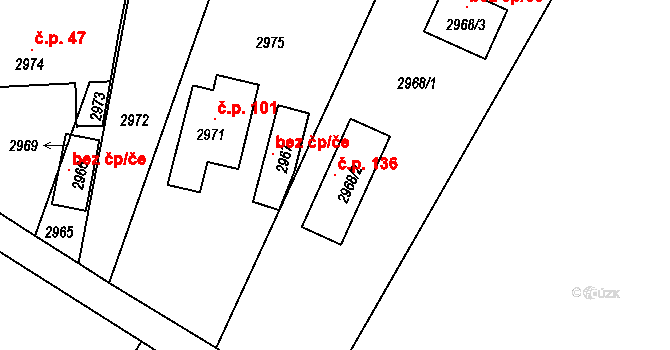 Košatka 136, Stará Ves nad Ondřejnicí na parcele st. 2968/2 v KÚ Košatka nad Odrou, Katastrální mapa