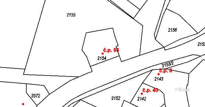 Měrůtky 55, Lutopecny na parcele st. 2154 v KÚ Měrůtky, Katastrální mapa