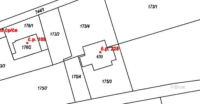 Karpentná 228, Třinec na parcele st. 430 v KÚ Karpentná, Katastrální mapa