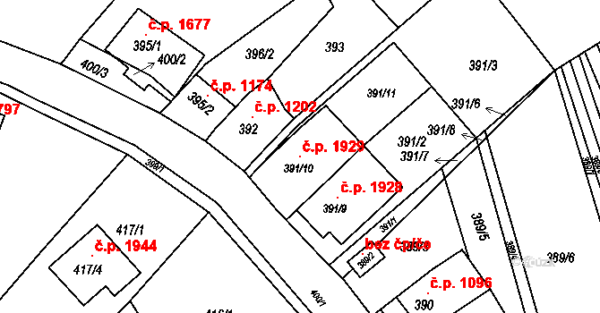Šlapanice 1929 na parcele st. 391/10 v KÚ Šlapanice u Brna, Katastrální mapa