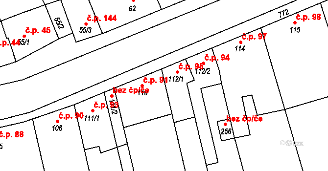 Dřevnovice 95 na parcele st. 112/1 v KÚ Dřevnovice, Katastrální mapa