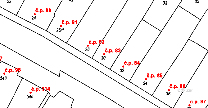 Oleksovice 83 na parcele st. 30 v KÚ Oleksovice, Katastrální mapa