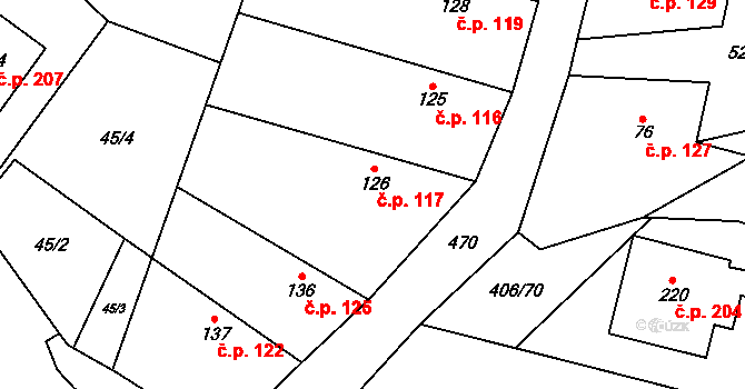 Běrunice 117 na parcele st. 126 v KÚ Běrunice, Katastrální mapa