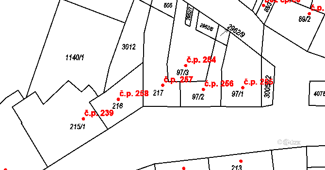 Blížkovice 257 na parcele st. 217 v KÚ Ves Blížkovice, Katastrální mapa