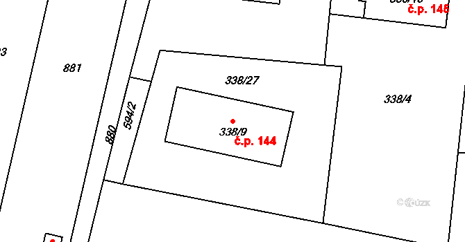 Želatovice 144 na parcele st. 338/9 v KÚ Želatovice, Katastrální mapa
