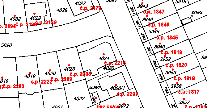Přerov I-Město 2215, Přerov na parcele st. 4024 v KÚ Přerov, Katastrální mapa